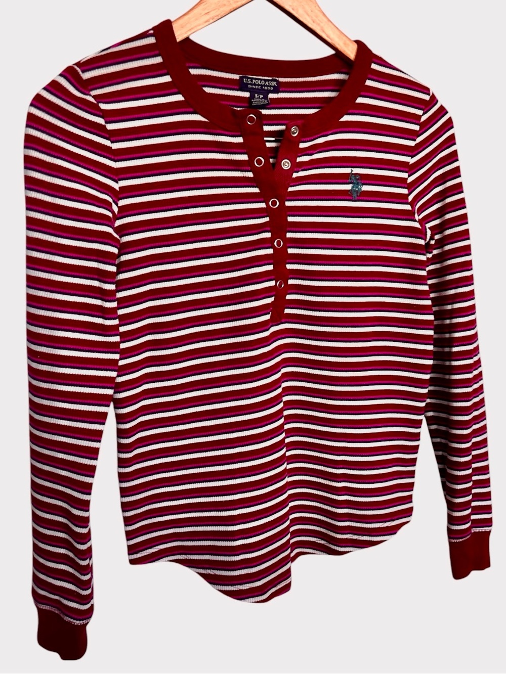 U.S. Polo Assn. Red Striped Henley Top